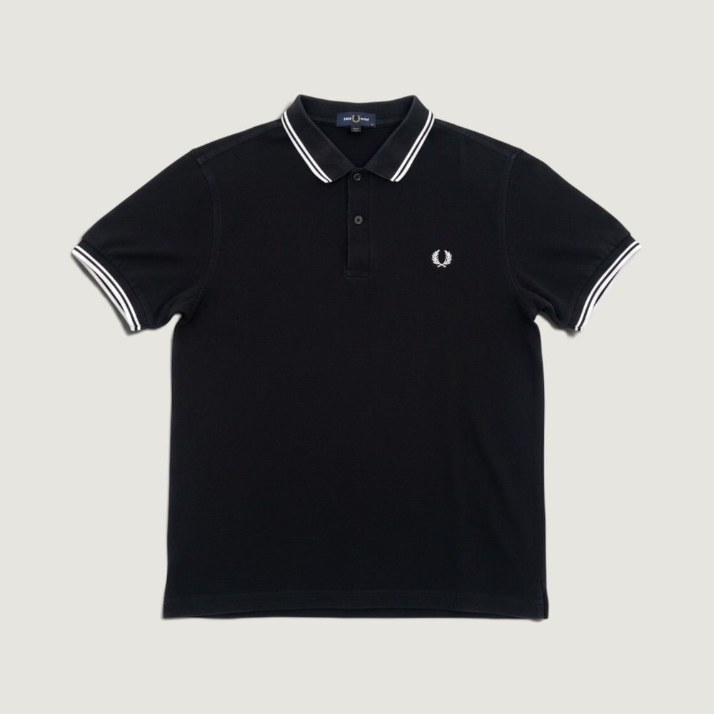 Fred Perry Polo Shirt M3600 Twin Tipped Black Large